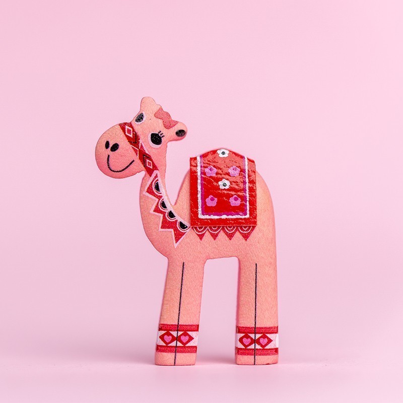 Wooden Magnet Zoo Camel Standing Pink