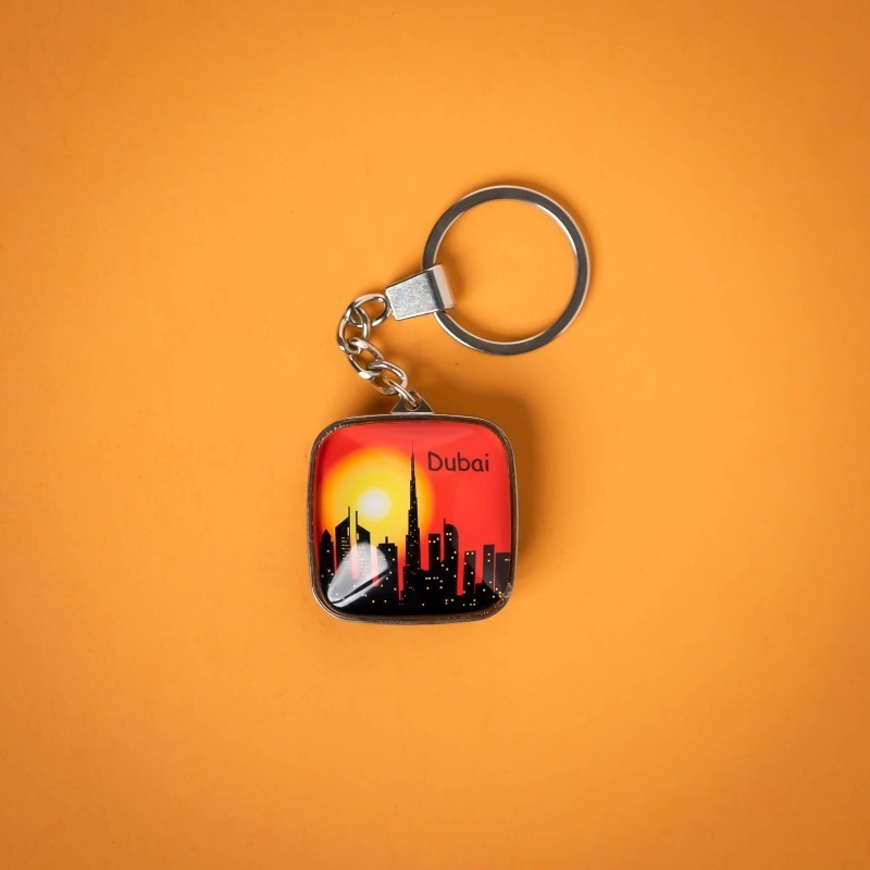 Burj Skyline Center Glass Keychain