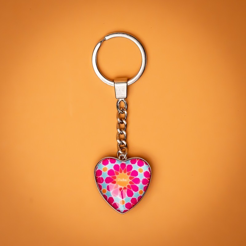 Geo Pink Star Heart Keychain